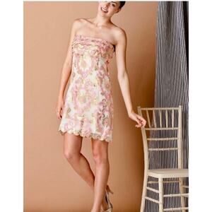 Lilly Pulitzer Celine Pink & Gold Metallic Scalloped Strapless Mini Dress Size 6